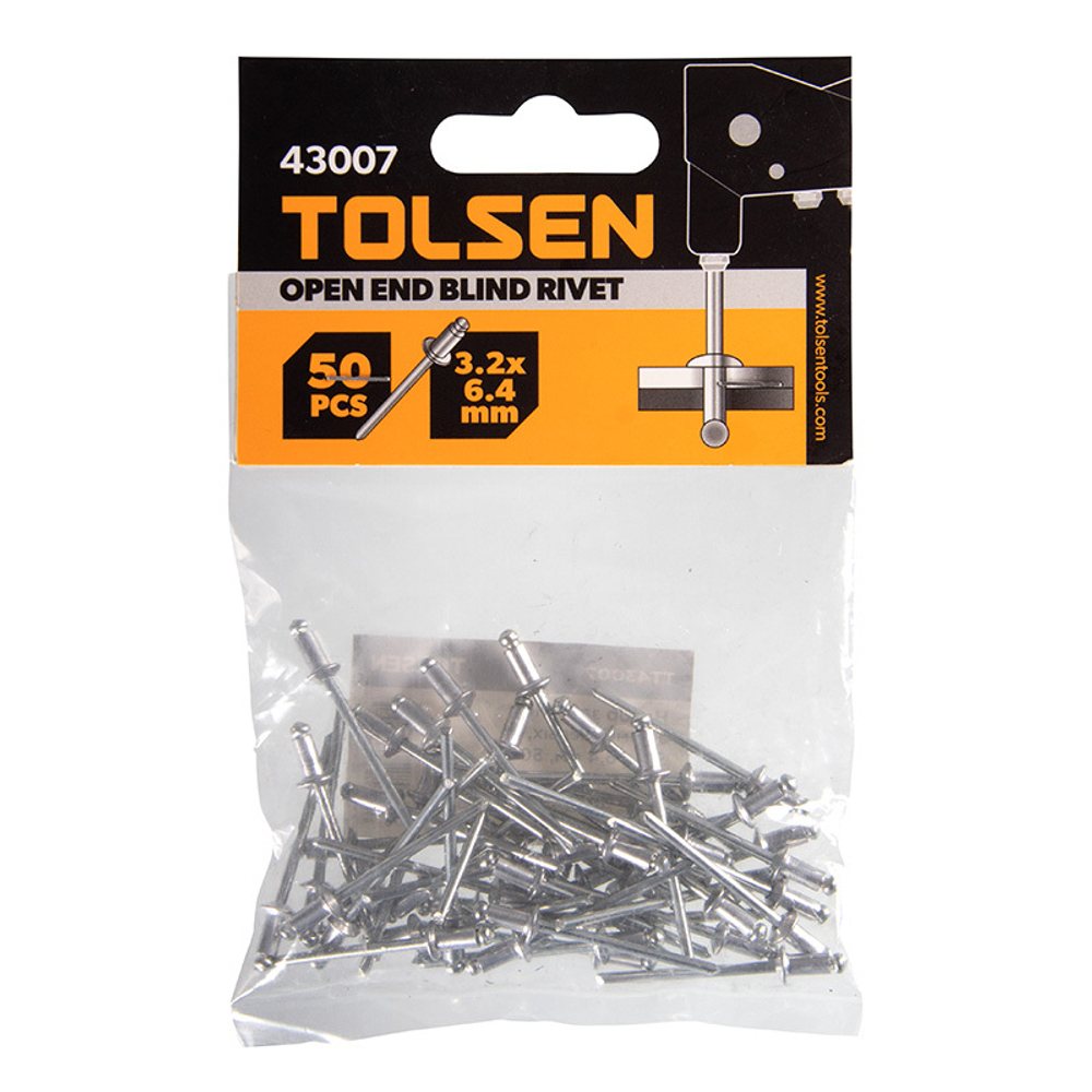 TOLSEN (TT43007) Набор заклепок алюминиевых, 3,2 х 6,4 мм, 50 шт