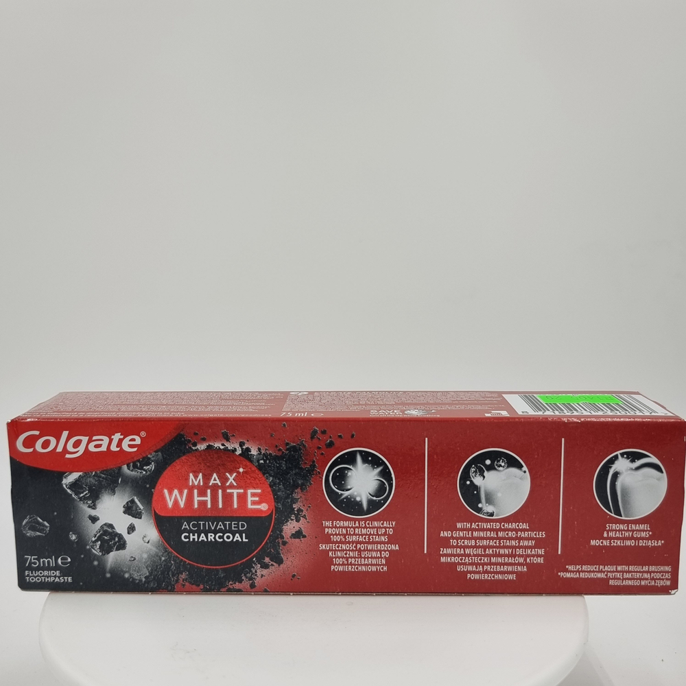 Зубная паста Max White Charcoal, отбеливающая с древесным углем, 75 мл (Из Финляндии)