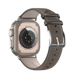 Ремешок из кожи серого цвета от Dux Ducis для смарт часов Apple Watch 42, 44, 45, 46, 49мм, серия YS Series