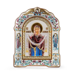 Покрова БМ, икона арочная с рамкой под стеклом, белое дерево, эмаль 206х270