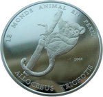 Того 1000 франков 2008 Волосатоухий лемур СЕРЕБРО