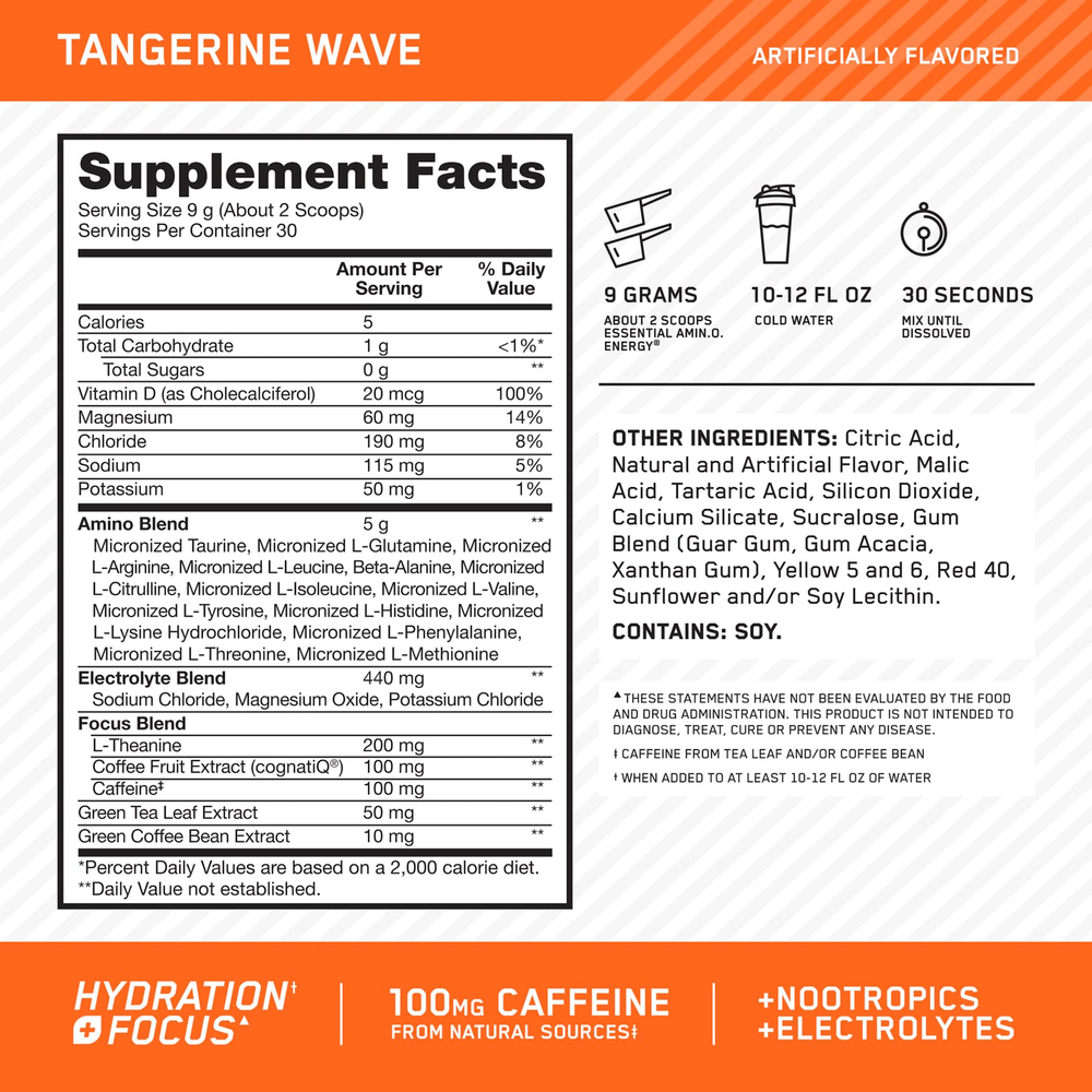 Optimum Nutrition, Essential Amin.O. Energy®, Tangerine Wave, 285 г (10,05 унции)