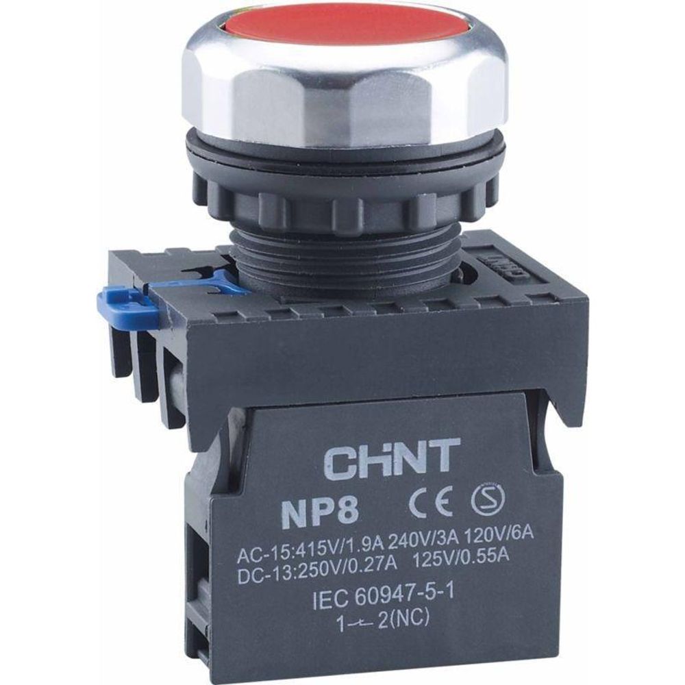 Кнопка управления NP8-10BND/4 подсвет. самовозв. AC110-230В(LED) 1НО IP65 (R) красн. CHINT 667585