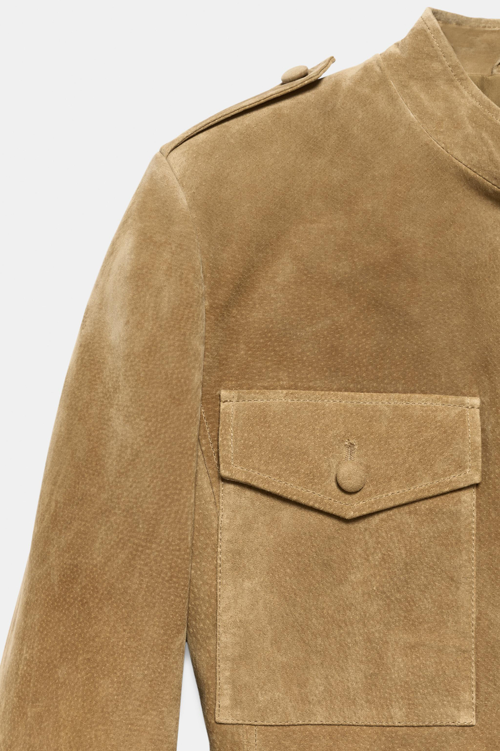 ZARA КУРТКА ИЗ 100% КОЖИ С ОБТЯНУТЫМИ ПУГОВИЦАМИ, РЫЖЕВАТО-КОРИЧНЕВЫЙ