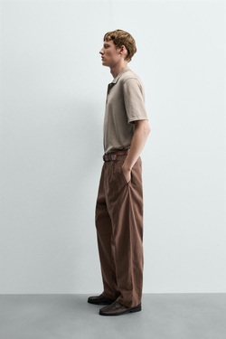 ZARA БРЮКИ RELAXED FIT ИЗ КОНОПЛИ И ХЛОПКА, КОРИЧНЕВЫЙ