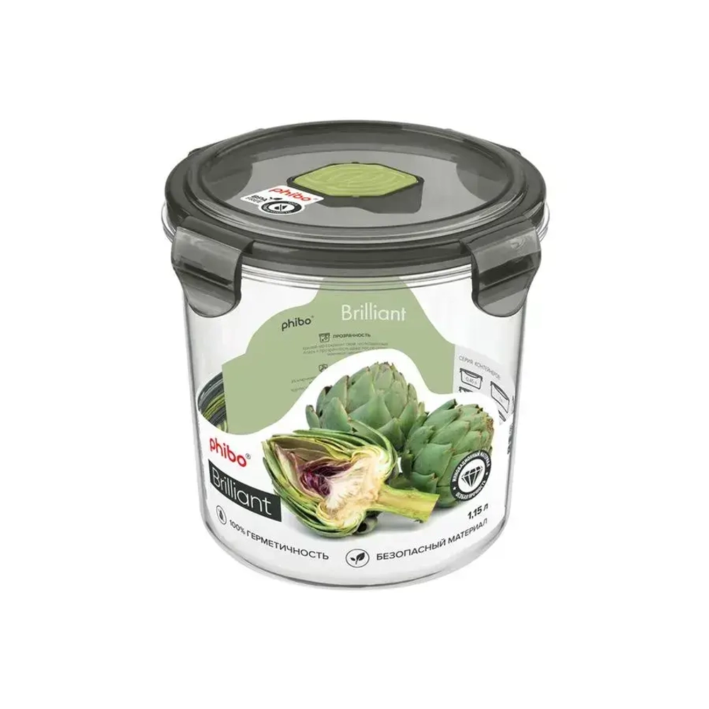 КОНТЕЙНЕР ДЛЯ ПРОДУКТОВ ГЕРМЕТИЧНЫЙ С КЛАПАНОМ BRILLIANT КРУГЛЫЙ 1,15Л (Черный)