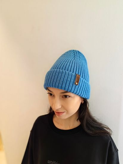 Шапка LuNa Fire Ярко голубой hand made 100% меринос