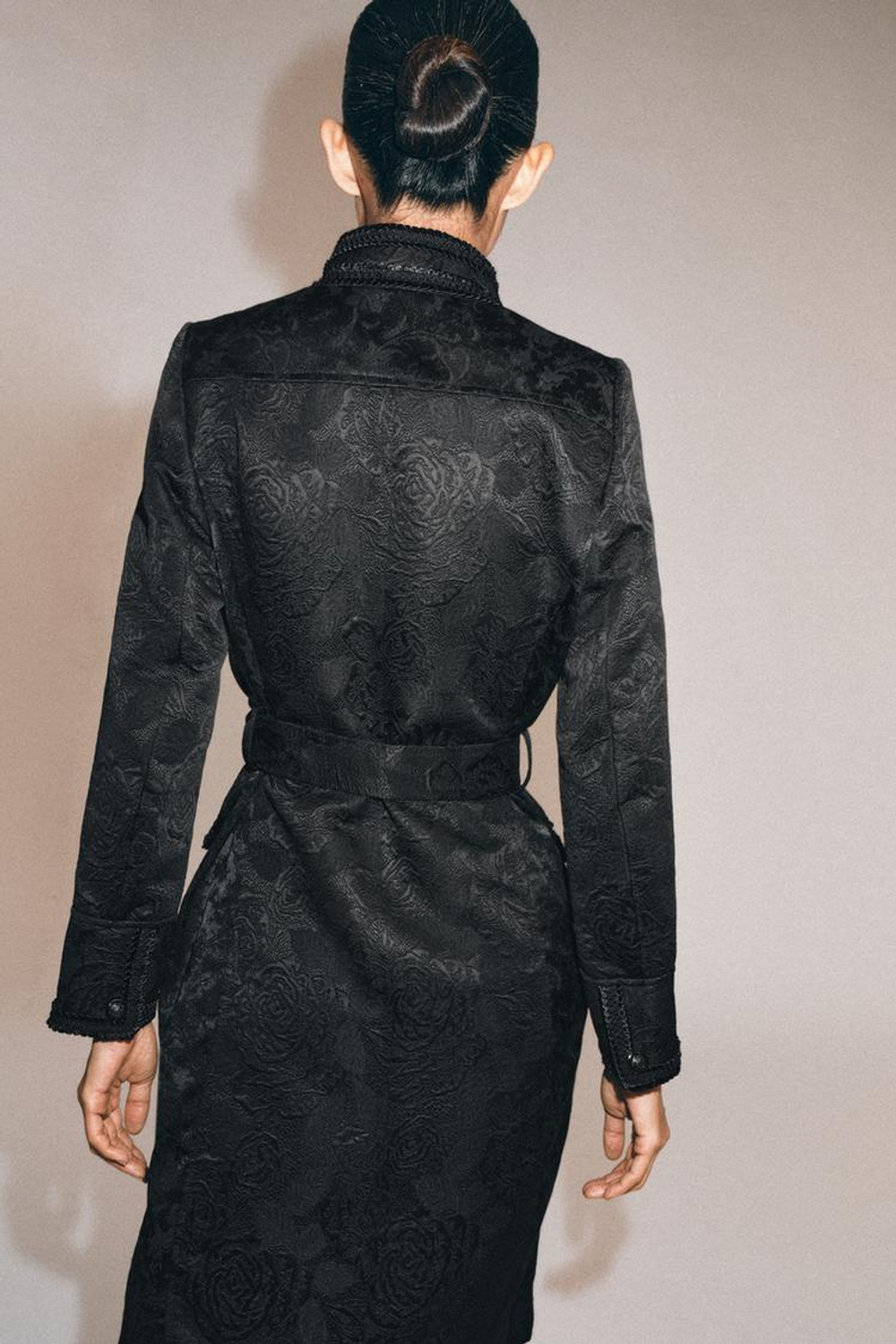 ZARA ПАЛЬТО МИДИ ИЗ ЖАККАРДА — ZW COLLECTION, ЧЕРНЫЙ