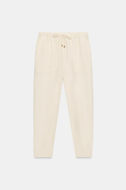 ZARA БРЮКИ С ЭЛАСТИЧНЫМ ПОЯСОМ, СВЕТЛО-БЕЖЕВЫЙ
