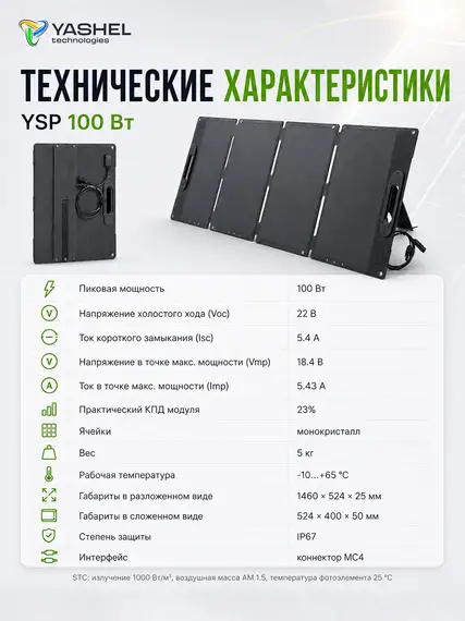 Туристическая солнечная панель 100 Ватт MC4