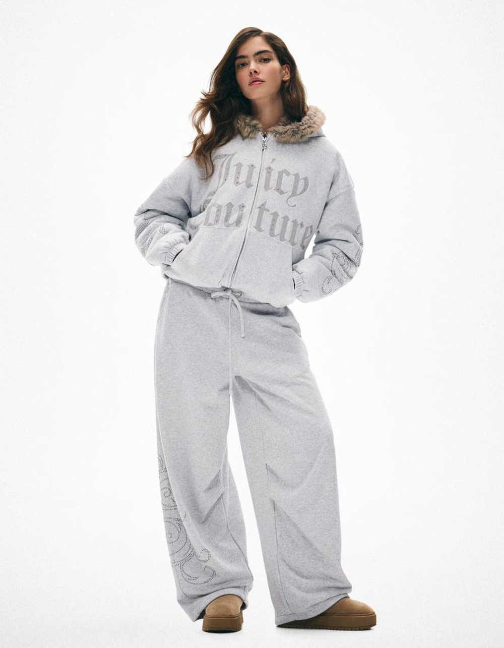 BERSHKA X JUICY COUTURE СПОРТИВНЫЕ БРЮКИ С НАЧЕСОМ, СЕРЫЙ