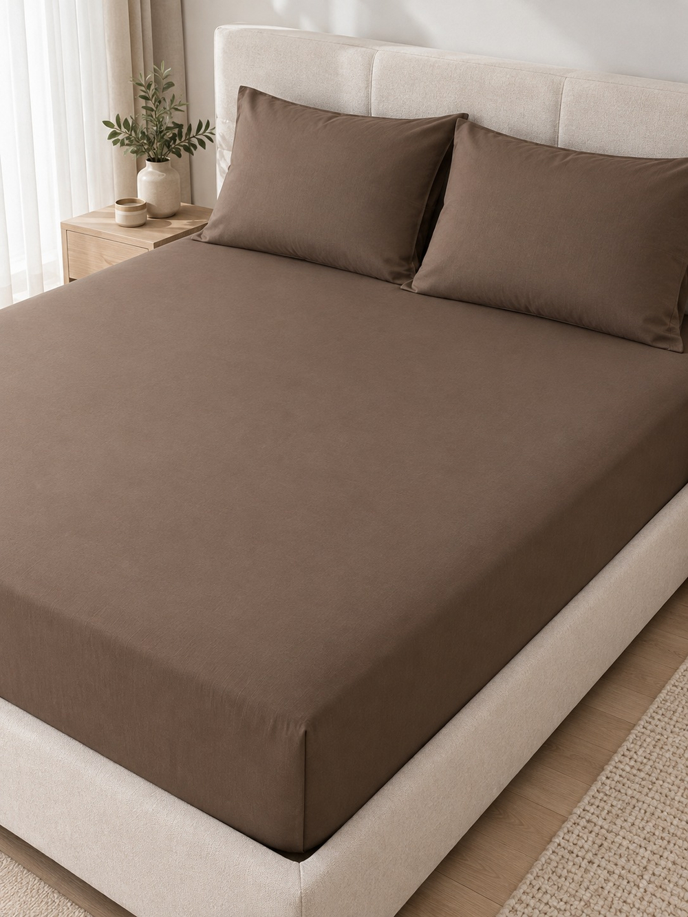 Простыня на резинке Majoli 180×200 + 2 наволочки 50×70, коричневый