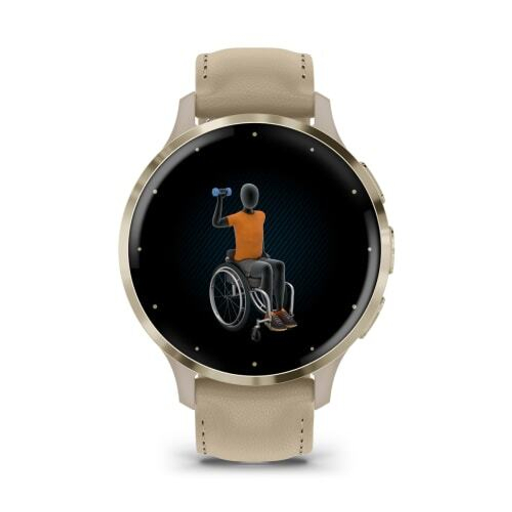 Часы Garmin Venu 3s "французский серый" с золотистым безелем и кожаным ремешком, 010-02785-55