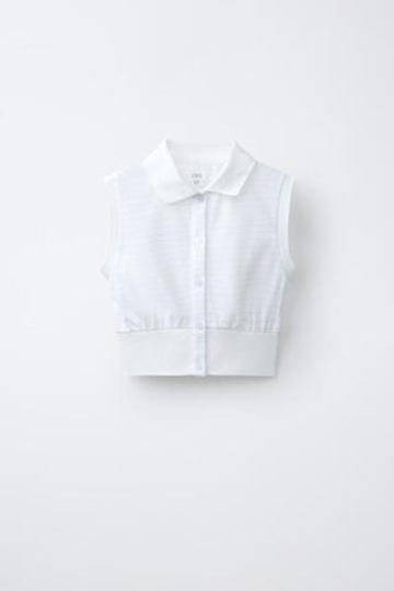 ZARA УКОРОЧЕННОЕ ПОЛО В ПОЛОСКУ, БЕЛЫЙ