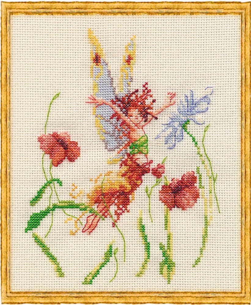 Набор для вышивания нитками Nimue, Fae aux Coquelicots (Фея макового поля), 11х15 см