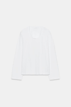 ZARA ФУТБОЛКА С КРУГЛЫМ ВЫРЕЗОМ, БЕЛЫЙ