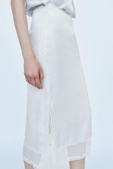 ZARA КОМБИНИРОВАННАЯ АТЛАСНАЯ ЮБКА МИДИ, ПАСТЕЛЬНО-СИНИЙ