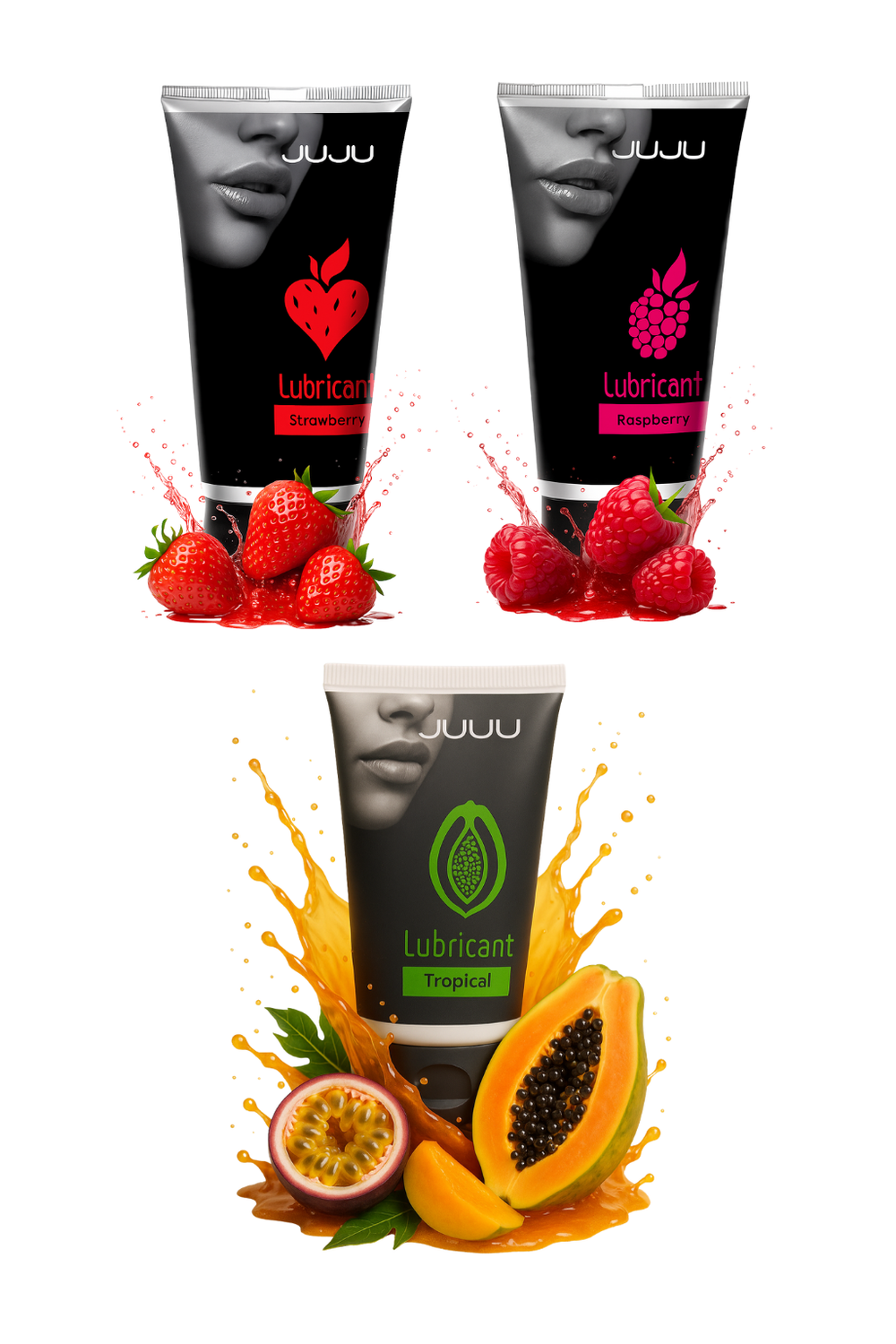 Сет съедобных лубрикантов JUJU: клубника, малина, тропические фрукты, 3х50ml 677JU