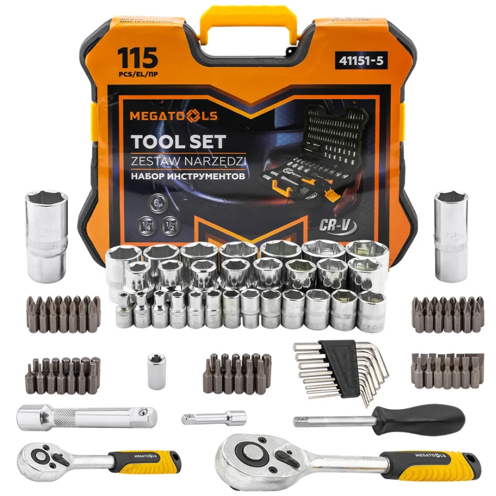 Набор инструментов 115пр. 1/4'', 1/2''(6гр.) MEGATOOLS MT-41151-5