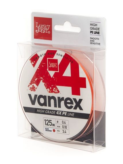 Леска плетёная Lucky John Vanrex х4 BRAID Fluo Orange 125 м, 0,10 мм