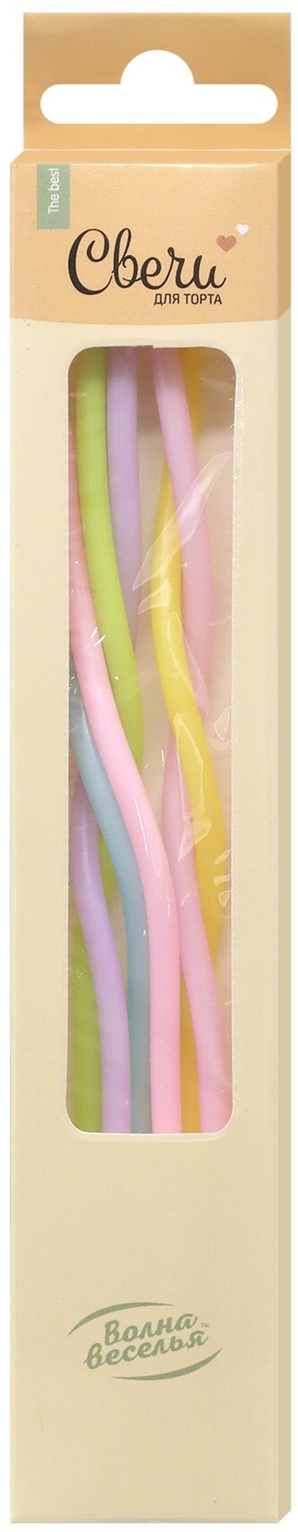 Свечи Воздушные спирали, Ассорти, Макарунс, 0,4*12,5 + 4 см, 6 шт. с держат.