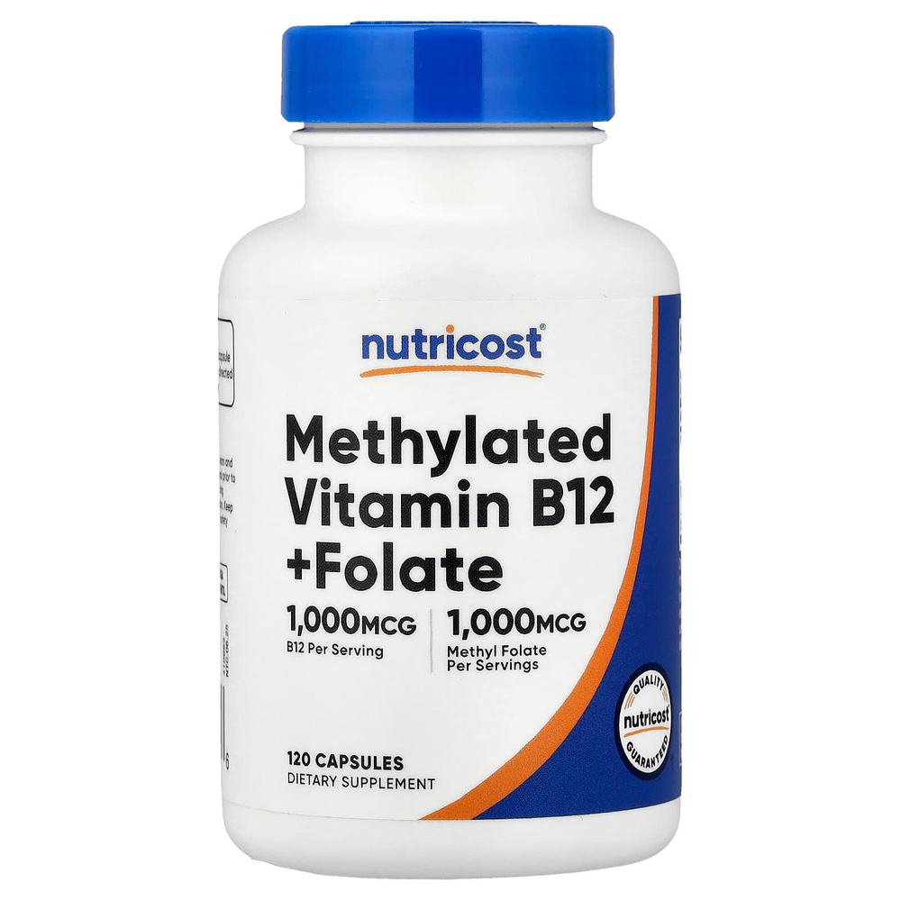 Nutricost, метилированный витамин B12 с фолатом, 120 капсул
