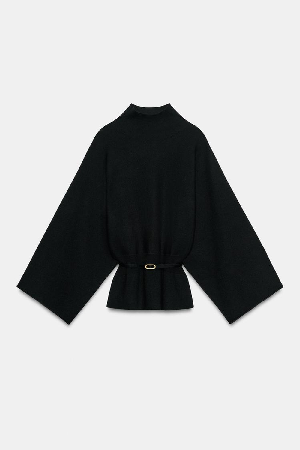 ZARA СВИТЕР ИЗ ТРИКОТАЖА С ПОЯСОМ, ЧЕРНЫЙ