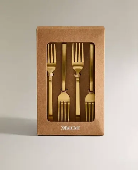 ZARA HOME НАБОР ДЕСЕРТНЫХ ВИЛОК ИЗ ЗОЛОТОЙ СТАЛИ ( 4 ПРЕДМЕТА), ЗОЛОТО