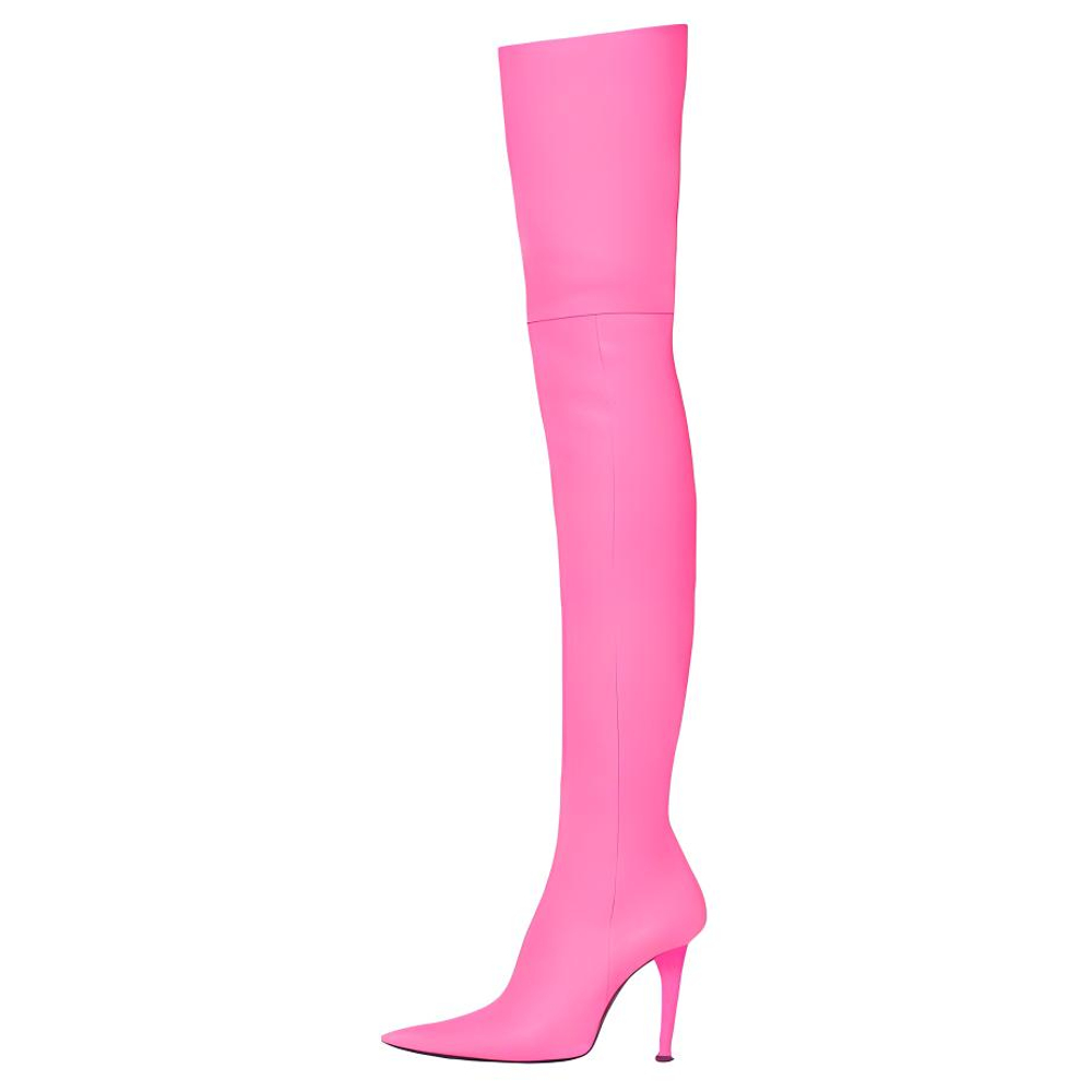Balenciaga Knife Shark Knee High Boots 11cm Women"s Pink