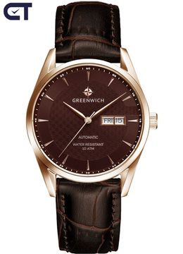 Greenwich GW 074.42.32 часы наручные мужские — автоматическая механика с коричневым циферблатом