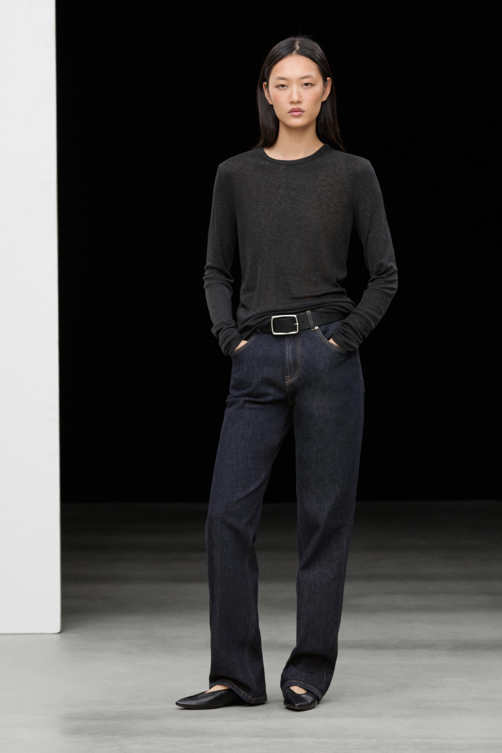 Massimo Dutti Футболка с длинными рукавами из шерстяной смеси, темно-серый