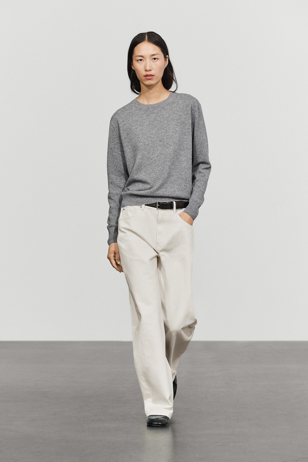 Massimo Dutti Вязаный свитер с круглым вырезом из смесовой шерсти, пестро-серый