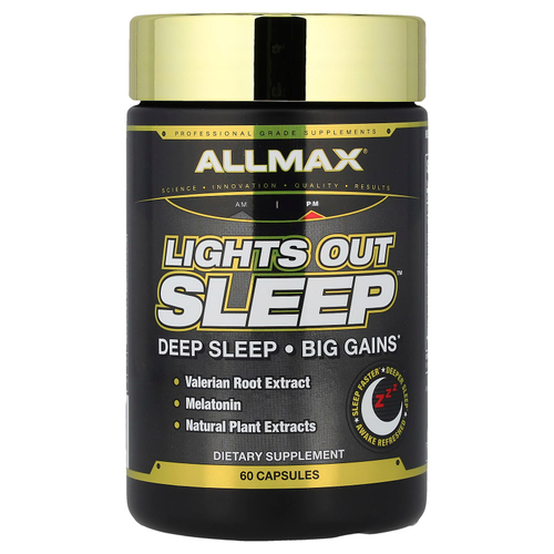 ALLMAX, Крепкий ночной сон, мелатонин + ГАМК + корень валерианы, 60 веганских капсул