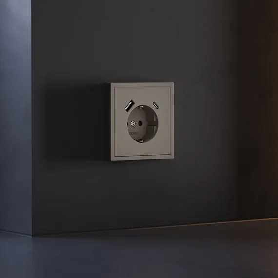 Накладка для розетки с заземлением и защитными шторками, с USB A+C Voltum S70 Капучино VLS001014