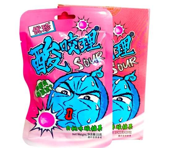 Кислая конфета YOUZHEN SOUR со вкусом белого персика, 22г (Китай)