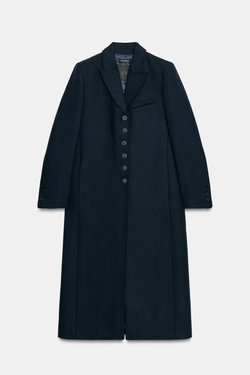 ZARA ДЛИННОЕ ПАЛЬТО ИЗ ШЕРСТИ — ZW COLLECTION, МОРСКОЙ СИНИЙ