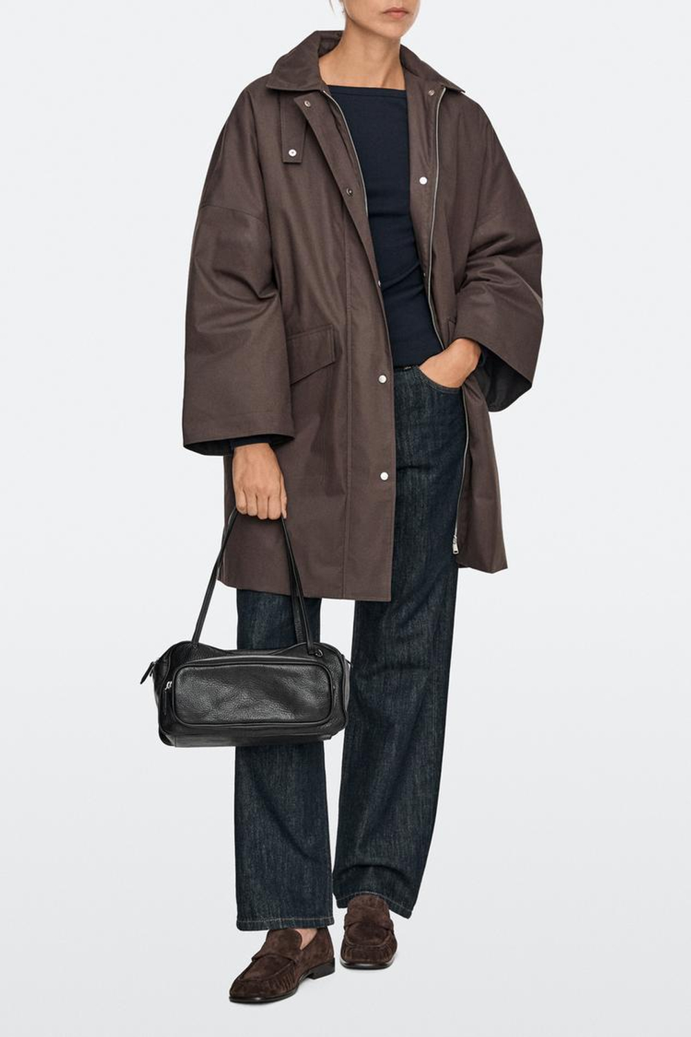 Massimo Dutti Средняя сумка-боулинг из кожи наппа, черный