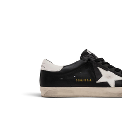 Men's Super Star in black leather with white leather star and heel tab