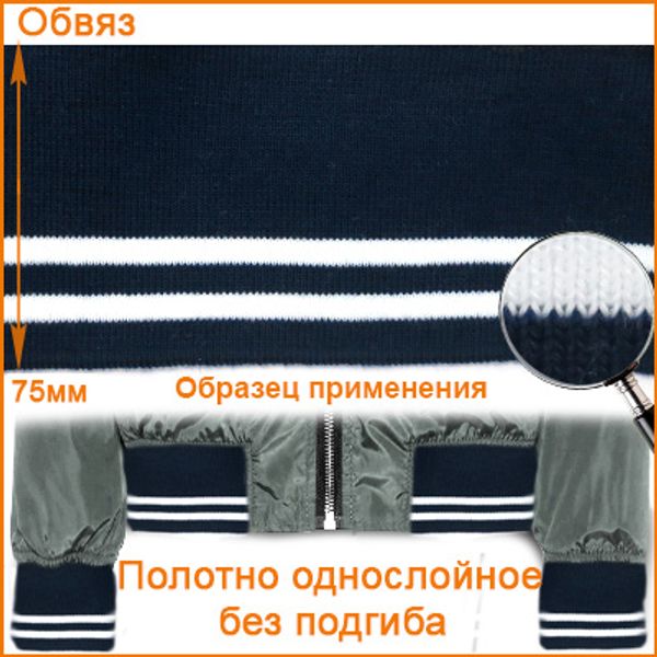 Подвяз (довяз) трикотажный (100% ПЭ) 7см*80см (темно-синий цв.919/белый), ГД15080