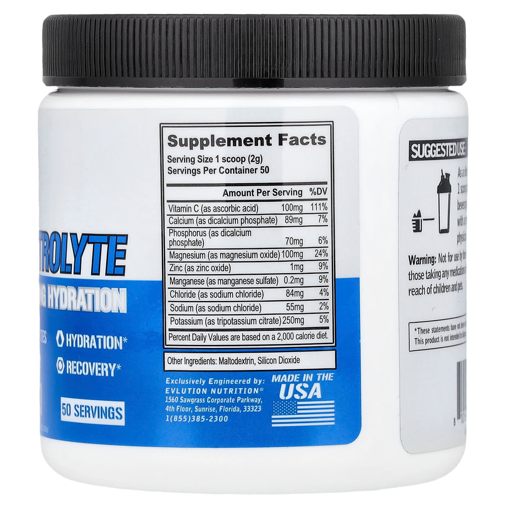 EVLution Nutrition, Электролит, объем и увлажнение, без добавок, 100 г (3,53 унции)