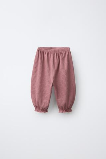 ZARA ОДНОТОННЫЕ БРЮКИ ИЗ РЕЛЬЕФНОЙ ТКАНИ, ПАСТЕЛЬНО-РОЗОВЫЙ