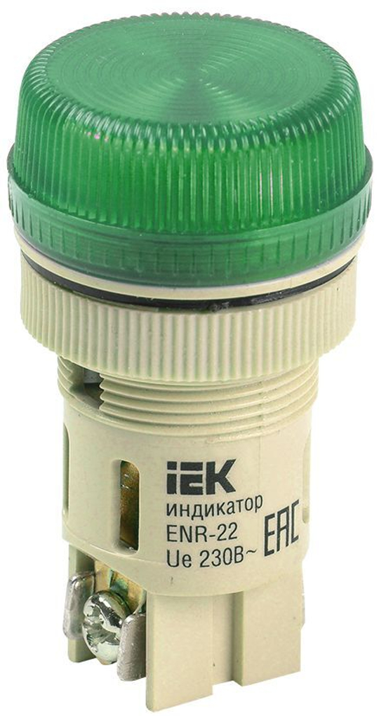 Лампа ENR-22 сигнальная d=22мм зеленый неон/240В цилиндр IEK