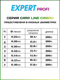Рыболовная леска Expert Profi Carp Line Camou 200м 0.40мм - 17.8кг