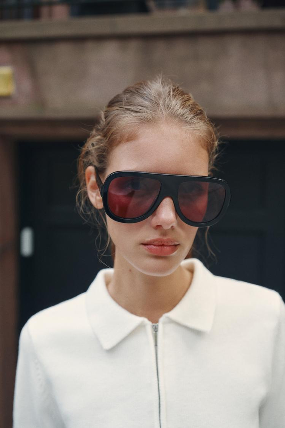 ZARA ТРИКОТАЖНОЕ ПОЛО НА МОЛНИИ, БЕЛЫЙ