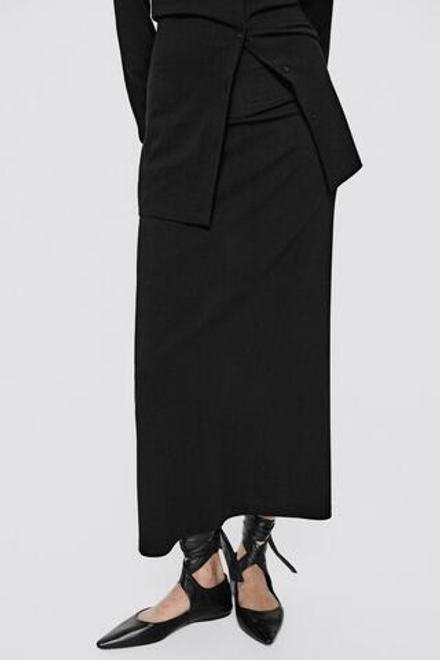 Massimo Dutti Эластичная длинная юбка из шерстяной смеси - Limited Edition, черный