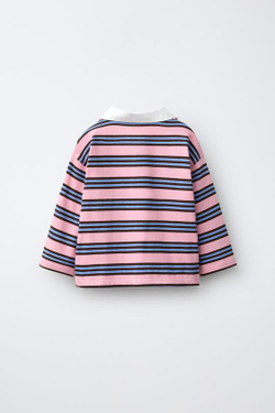 ZARA ПОЛО В ПОЛОСКУ, МЯГКИЙ РОЗОВЫЙ