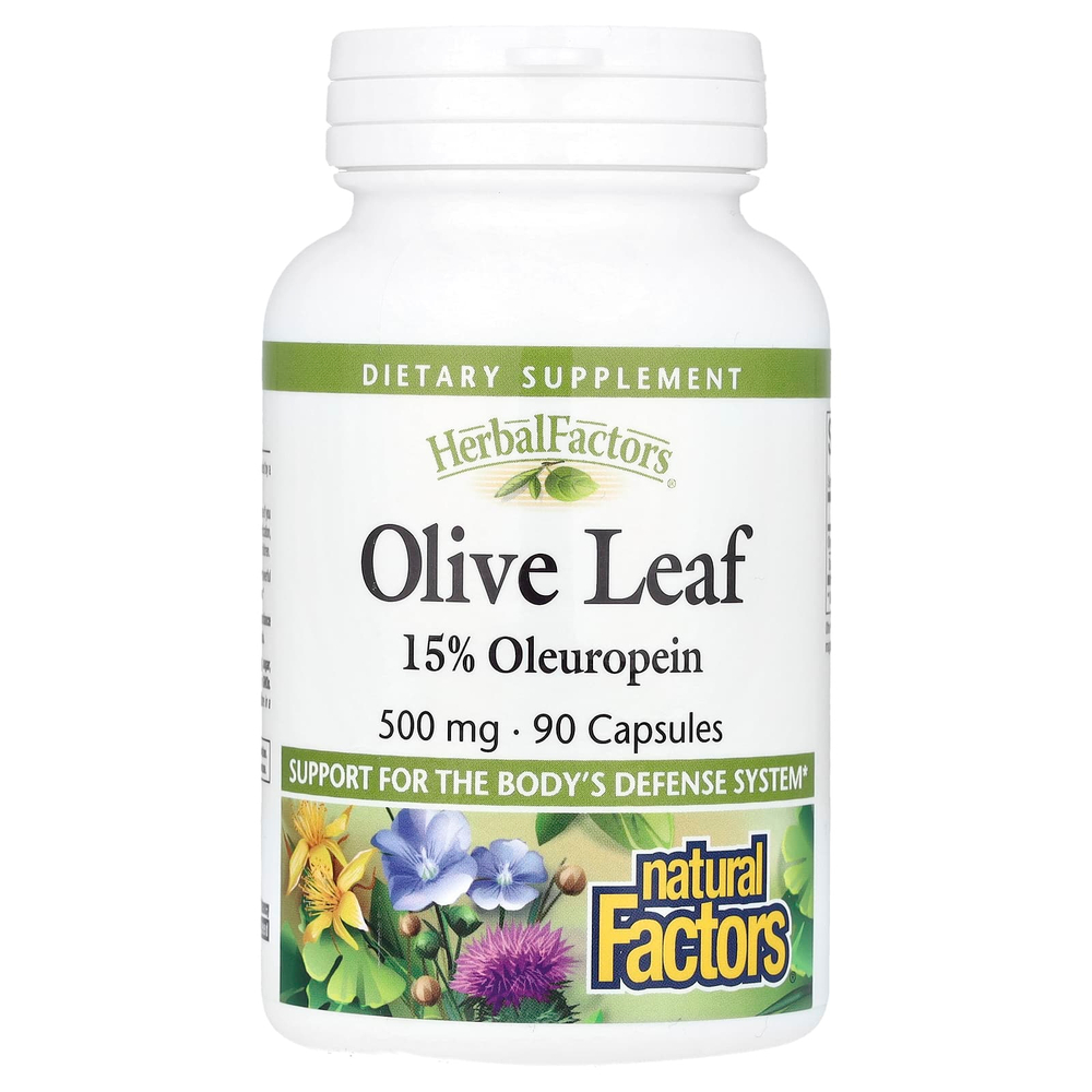 Natural Factors, Herbal Factors, листья оливкового дерева, 500 мг, 90 капсул