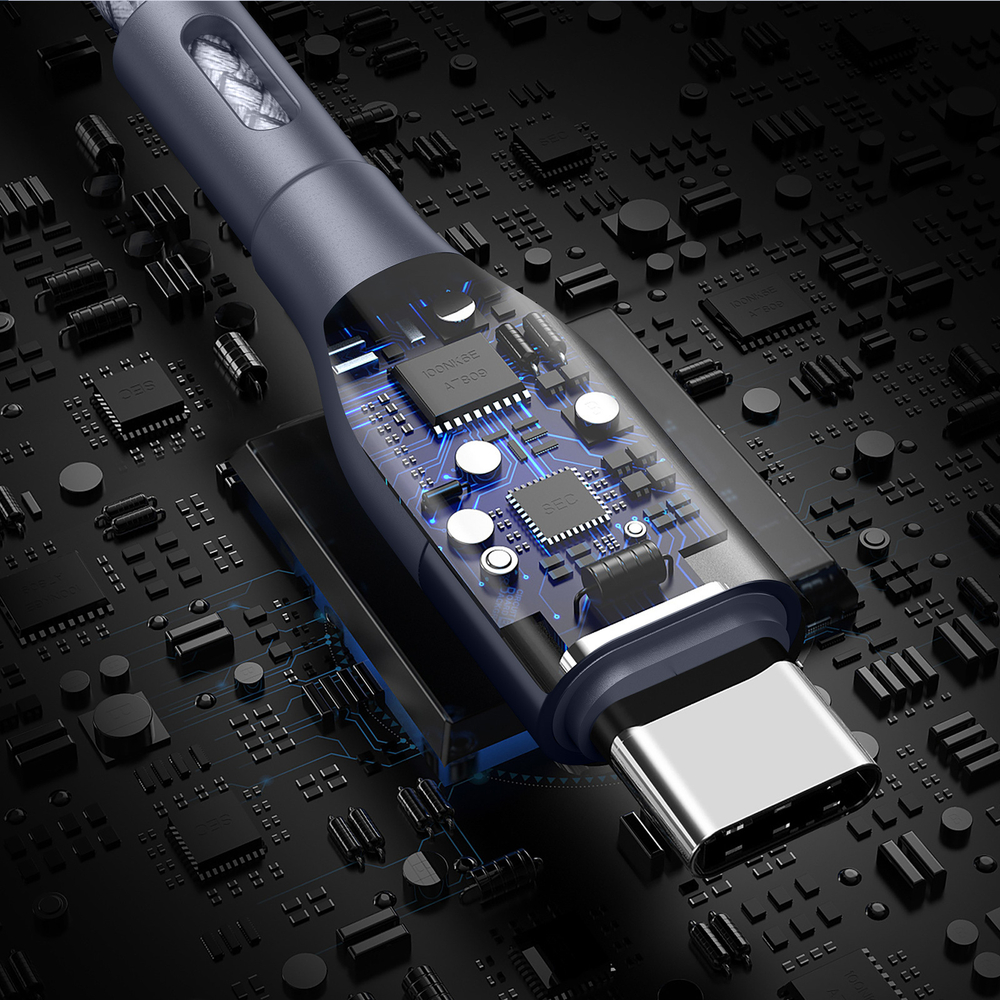 Кабель покрытый нейлоном серого цвета 200см (2м) с разъемом USB A на USB Type-C с быстрой зарядкой PD 12W от Duzzona, серия A8 Cable