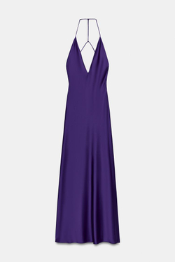 ZARA ПЛАТЬЕ МАКСИ ИЗ АТЛАСА, ЛИЛОВЫЙ