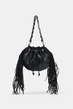 ZARA СУМКА С БАХРОМОЙ, ЧЕРНЫЙ
